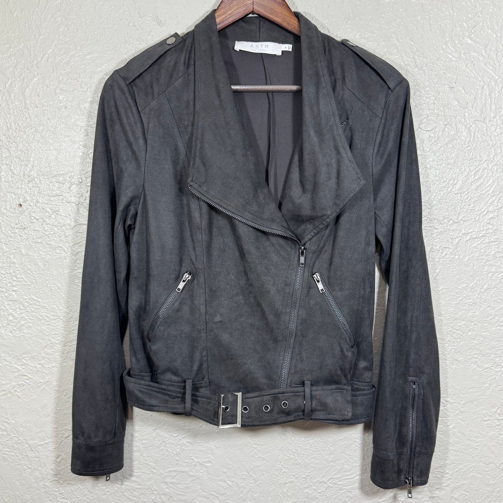 ASTR Moto Bomber Jacket Medium Faux Suede Brown Cropped Zipper Street Grunge Y2K